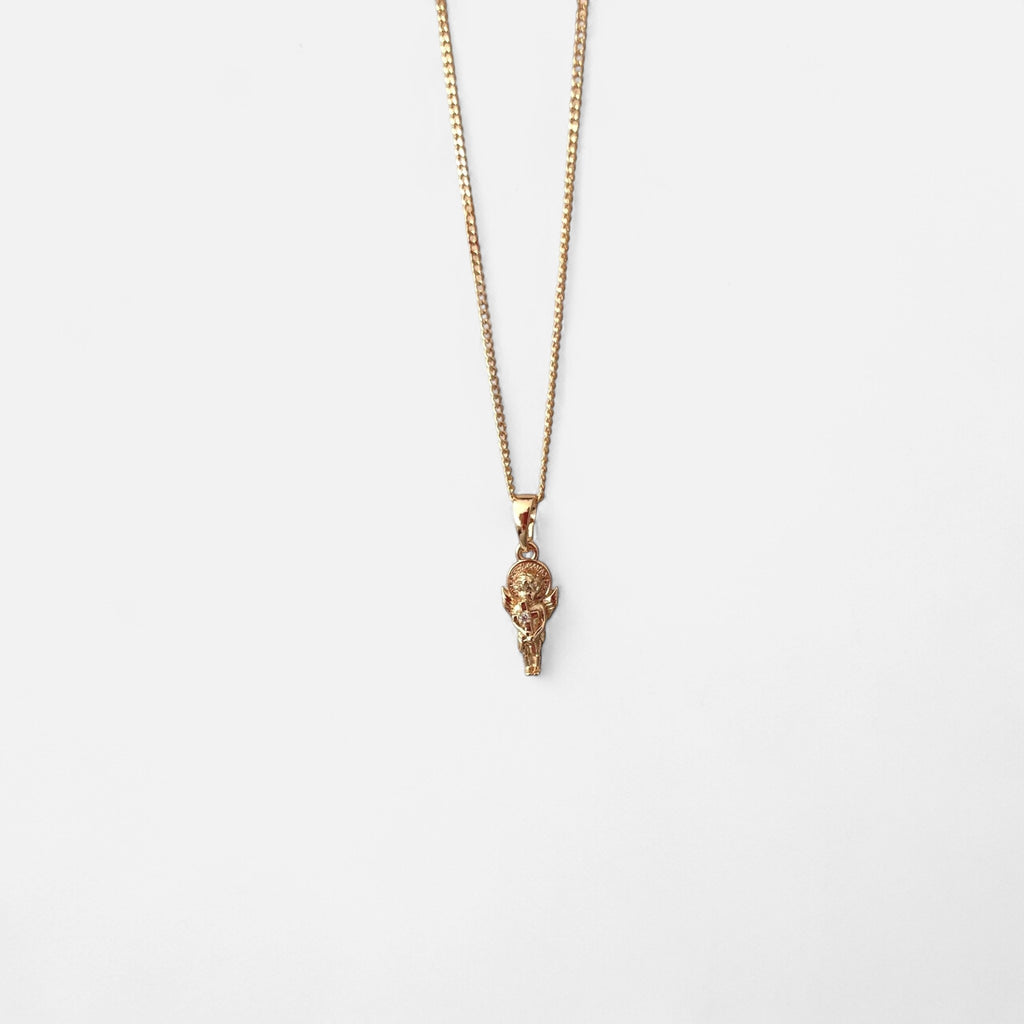 Collar Hv Hermanas Villegas de cadena Grumet en cobre con baño de oro rosé y dije de Ángel de la Guarda con circonia