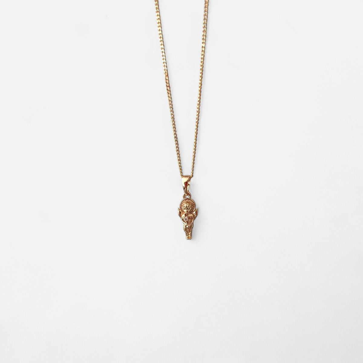 Collar Hv Hermanas Villegas de cadena Grumet en cobre con baño de oro rosé y dije de Ángel de la Guarda con circonia