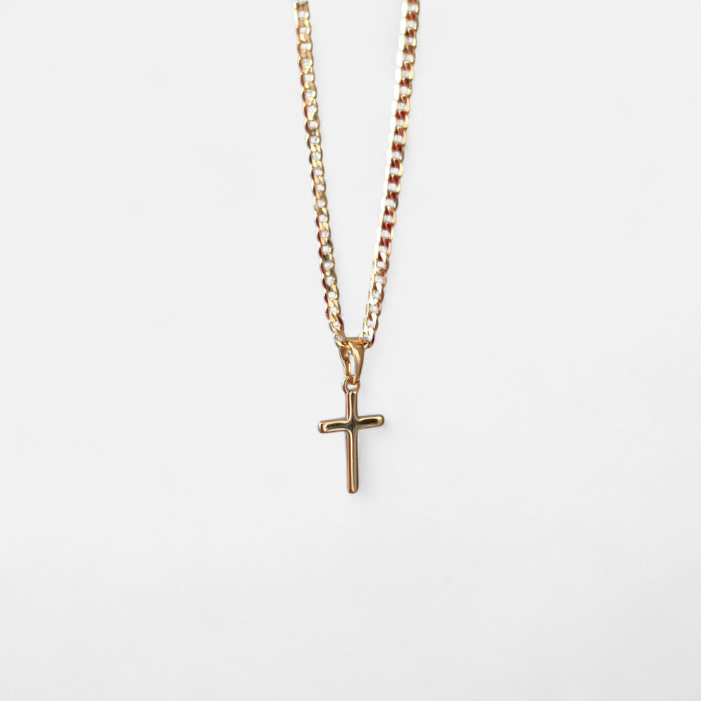 Collar Hv Hermanas Villegas de cadena lomo en cobre con baño de oro rosé y dije de cruz lisa clásica
