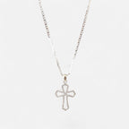 Collar Hv Hermanas Villegas de plata 925 con cadena tejido Valentino y dije de cruz calada con circonias brillantes