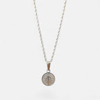 Collar Hv Hermanas Villegas de plata 925 con cadena tejido Singapur y medalla circular de San Benito en relieve