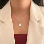 Cadena de plata 925 Hv Hermanas Villegas con tejido Singapur y medalla circular de San Benito en relieve