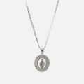 Collar Hv Hermanas Villegas de plata 925 con cadena Valentino y medalla de la Virgen de Guadalupe con circonias.
