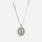 Collar Hv Hermanas Villegas de plata 925 con cadena Valentino y medalla de la Virgen de Guadalupe con circonias.