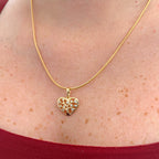 Collar Hv Hermanas Villegas con cadena cola de ratón y dije de corazón Árbol de la Vida con circonias en oro rosé