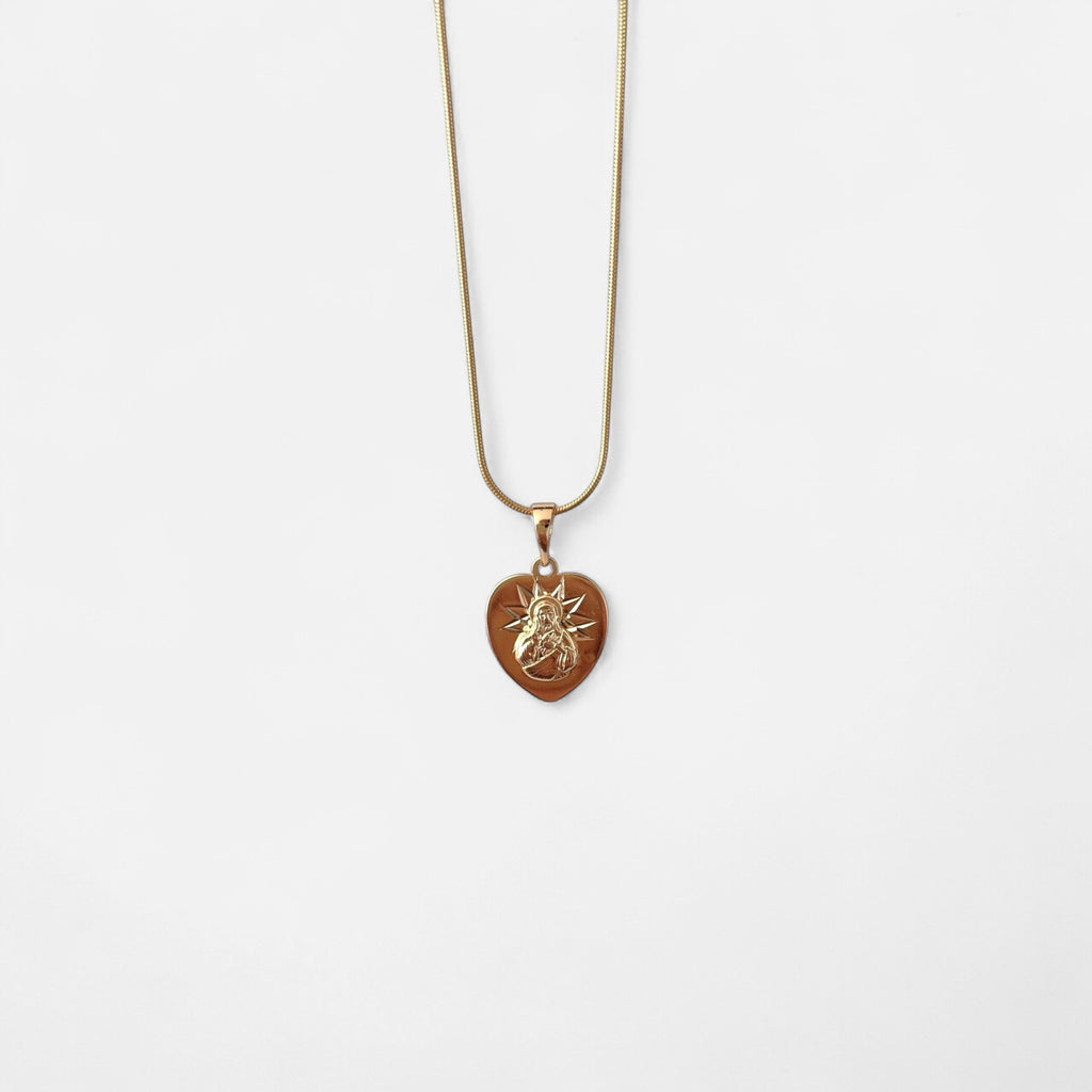 Collar Hv Hermanas Villegas de cadena cola de ratón en cobre con baño de oro rosé y medalla corazón Sagrado Corazón