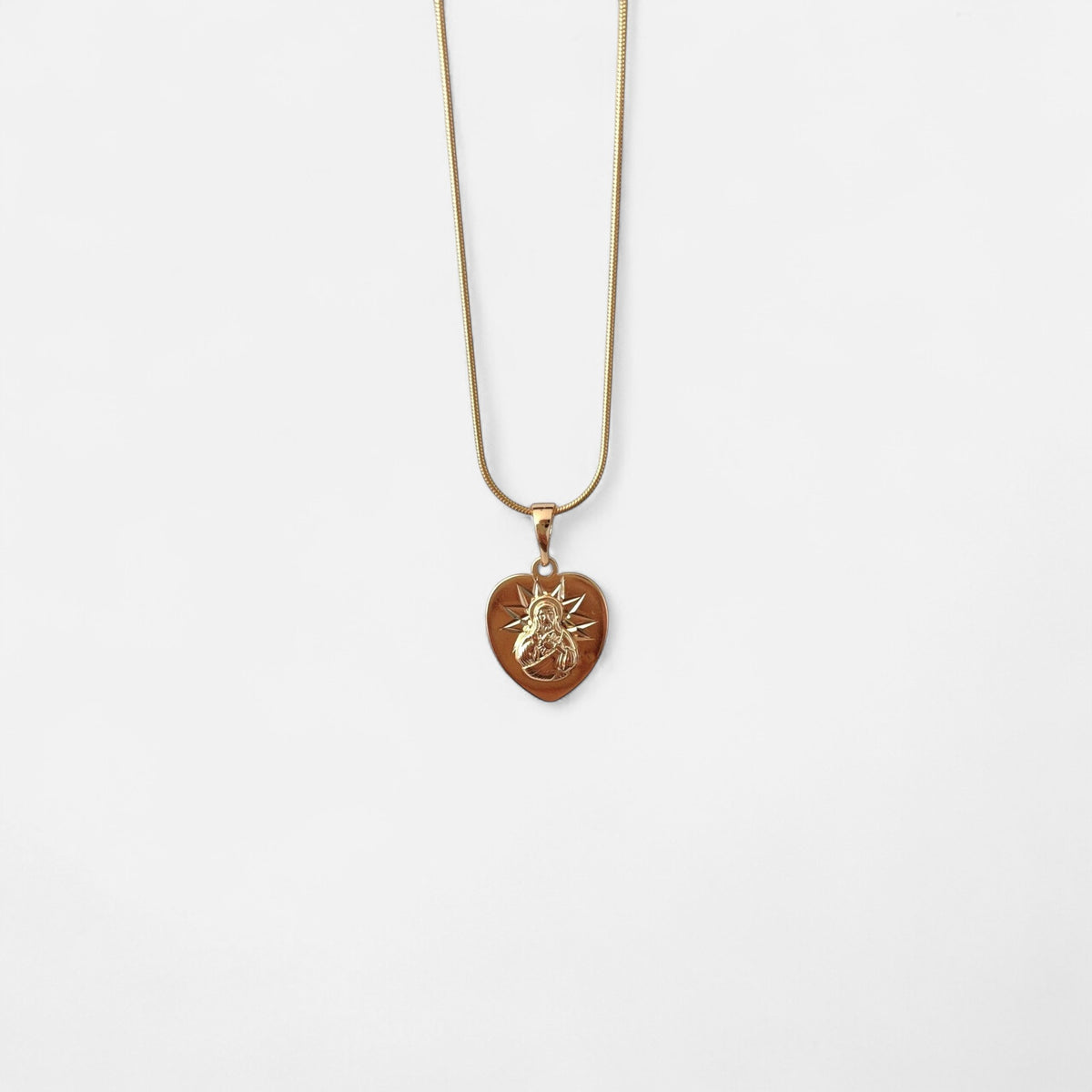 Collar Hv Hermanas Villegas de cadena cola de ratón en cobre con baño de oro rosé y medalla corazón Sagrado Corazón
