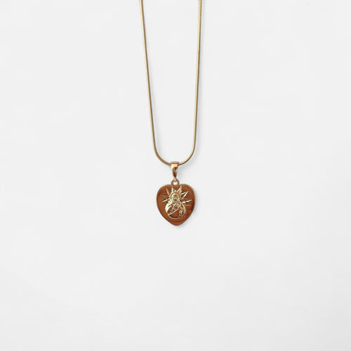 Collar Hv Hermanas Villegas de cadena cola de ratón en cobre con baño de oro rosé y medalla corazón Sagrado Corazón