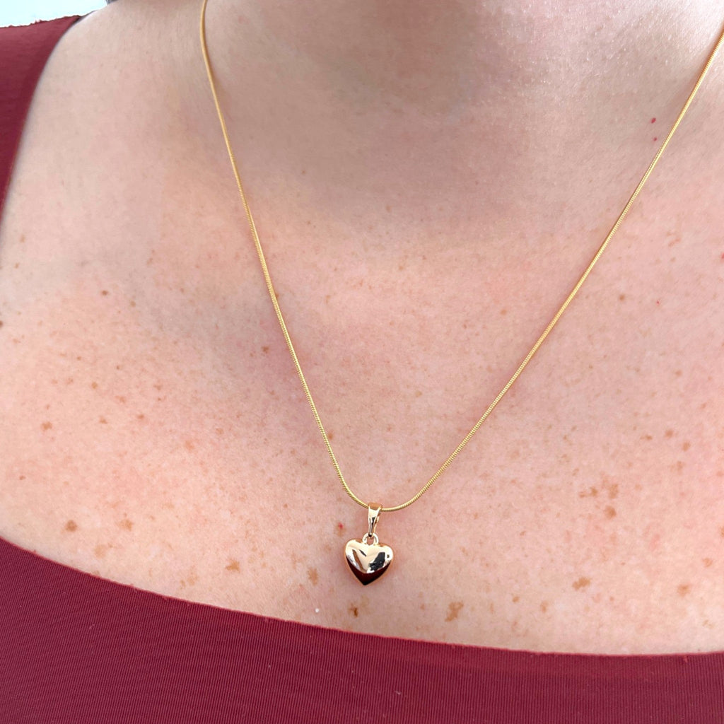 Collar Hv Hermanas Villegas con cadena cola de ratón y dije de corazón inflado en baño de oro rosé