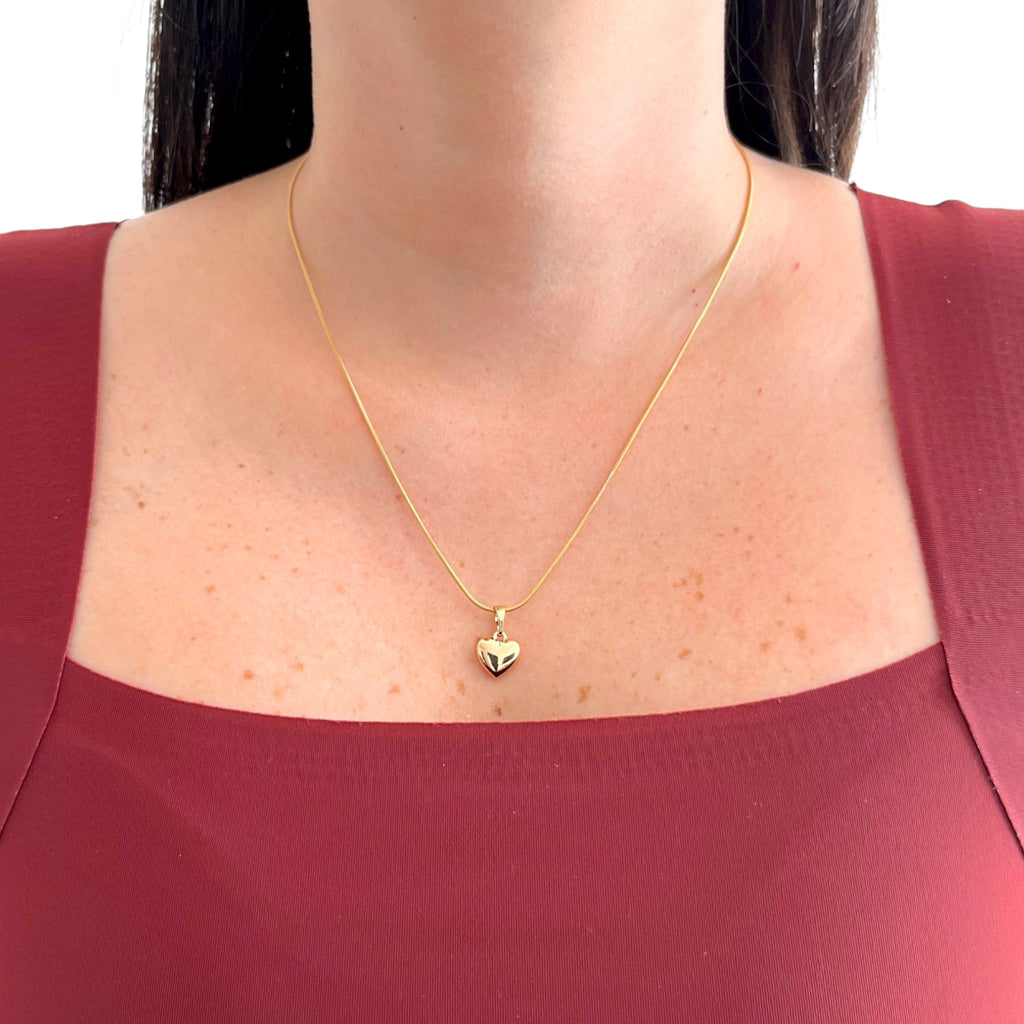 Collar Hv Hermanas Villegas con cadena cola de ratón y dije de corazón inflado liso en baño de oro rosé