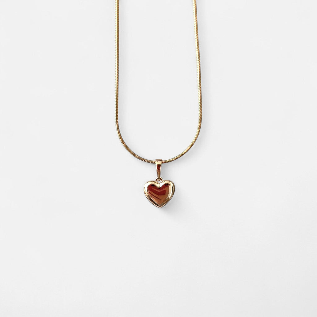 Collar Hv Hermanas Villegas con cadena cola de ratón y dije de corazón inflado liso en baño de oro rosé