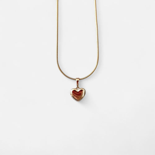 Collar Hv Hermanas Villegas con cadena cola de ratón y dije de corazón inflado liso en baño de oro rosé