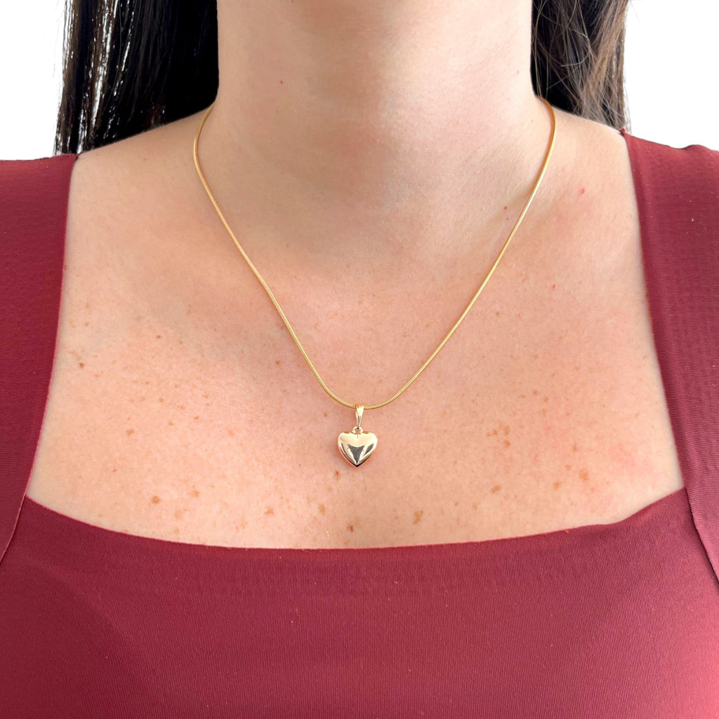 Collar Hv Hermanas Villegas de cadena cola de ratón con dije de corazón inflado en baño de oro rosé