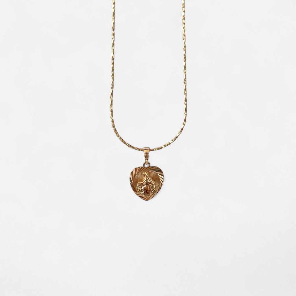 Collar Hv Hermanas Villegas con cadena entorchada y medalla de corazón reversible de la Virgen del Carmen en oro rosé