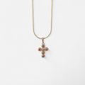 Collar Hv Hermanas Villegas de cadena cola de ratón en oro rosé con dije de cruz de círculos y circonia central