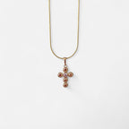 Collar Hv Hermanas Villegas de cadena cola de ratón en oro rosé con dije de cruz de círculos y circonia central