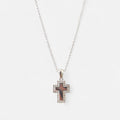 Collar Hv Hermanas Villegas de plata 925 con dije de cruz pulida y borde de circonias brillantes en cadena forcet.