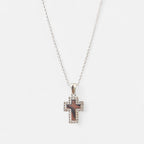 Collar Hv Hermanas Villegas de plata 925 con dije de cruz pulida y borde de circonias brillantes en cadena forcet.