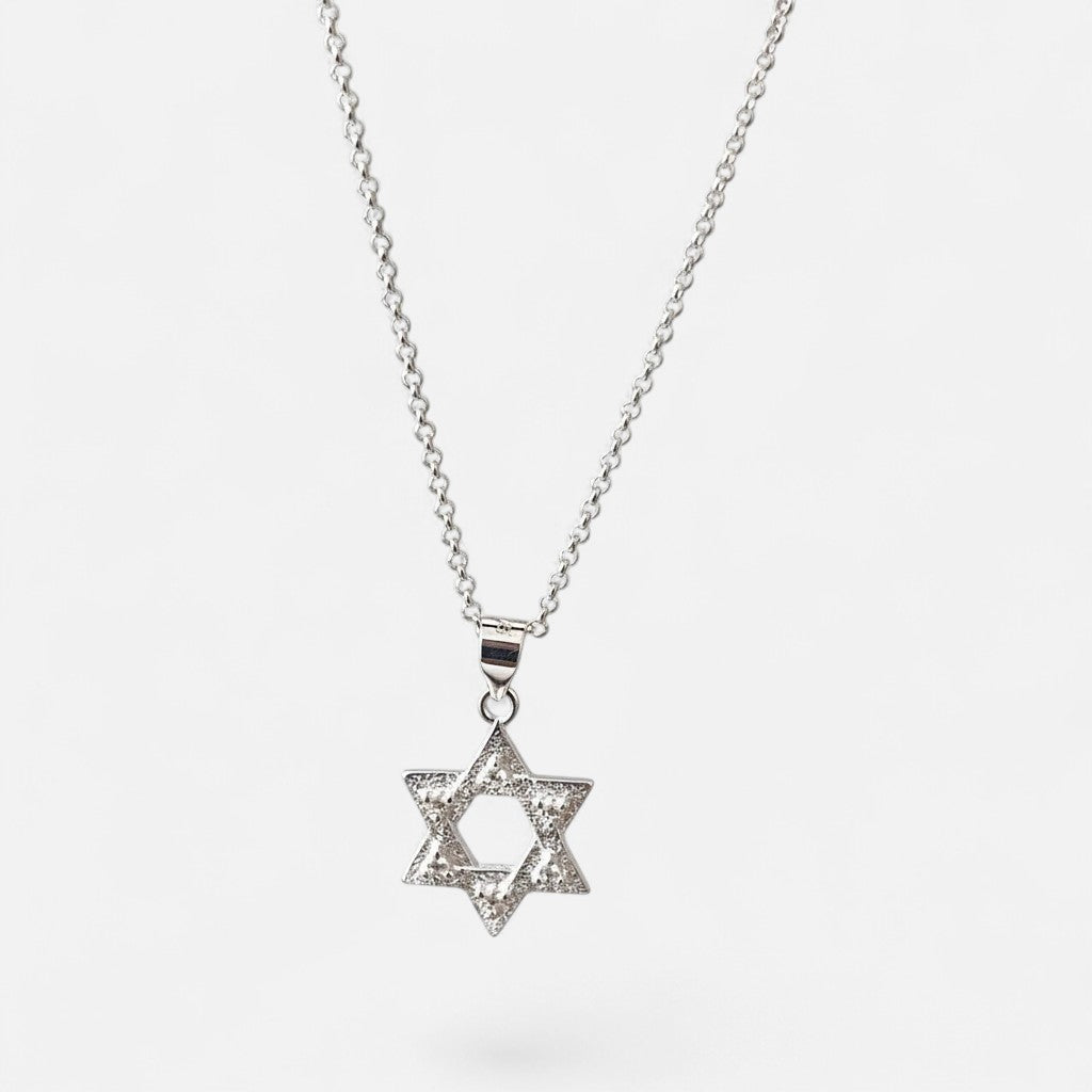 Collar Hv Hermanas Villegas de plata 925 con cadena forcet y dije de Estrella de David con circonias brillantes