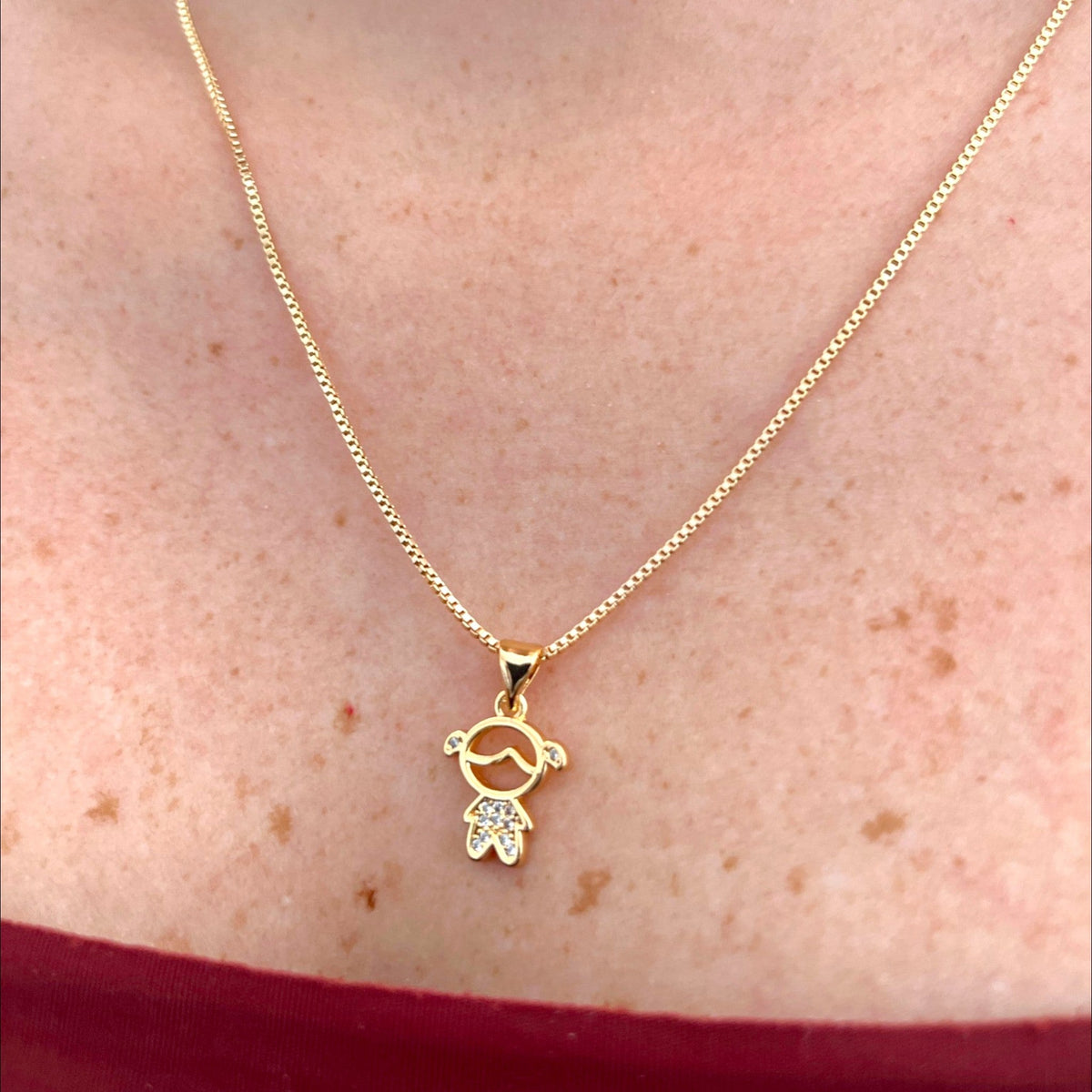 Collar Hv Hermanas Villegas con cadena veneciana y dije de niña en oro rosé con circonias brillantes