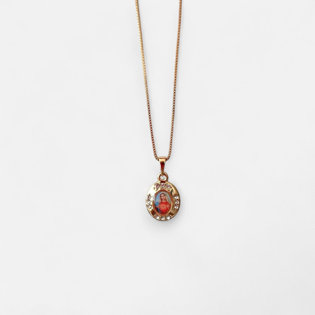Collar Hv Hermanas Villegas con cadena veneciana en oro rosé y medalla ovalada del Inmaculado Corazón con circonias