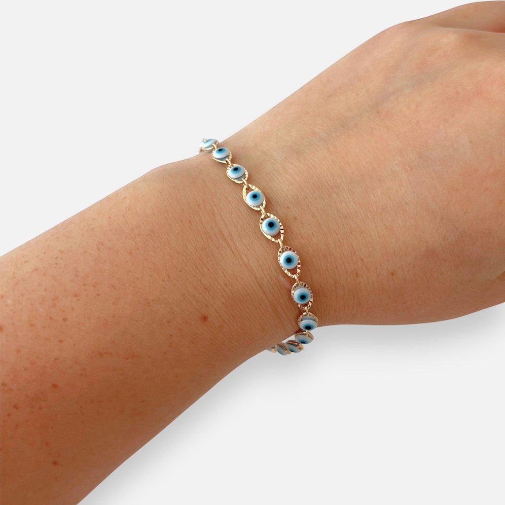 Pulsera Hv Hermanas Villegas de ojo turco azul con enchape en oro rosa