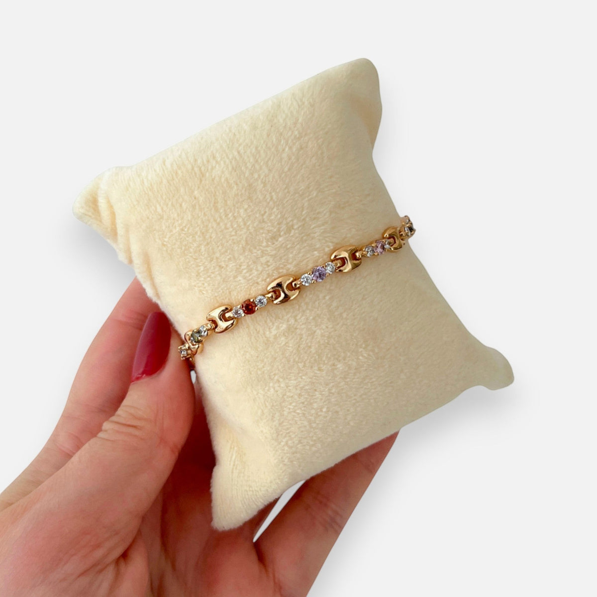 Pulsera Hv Hermanas Villegas de eslabones estilo marinero en oro rosa con circones multicolores