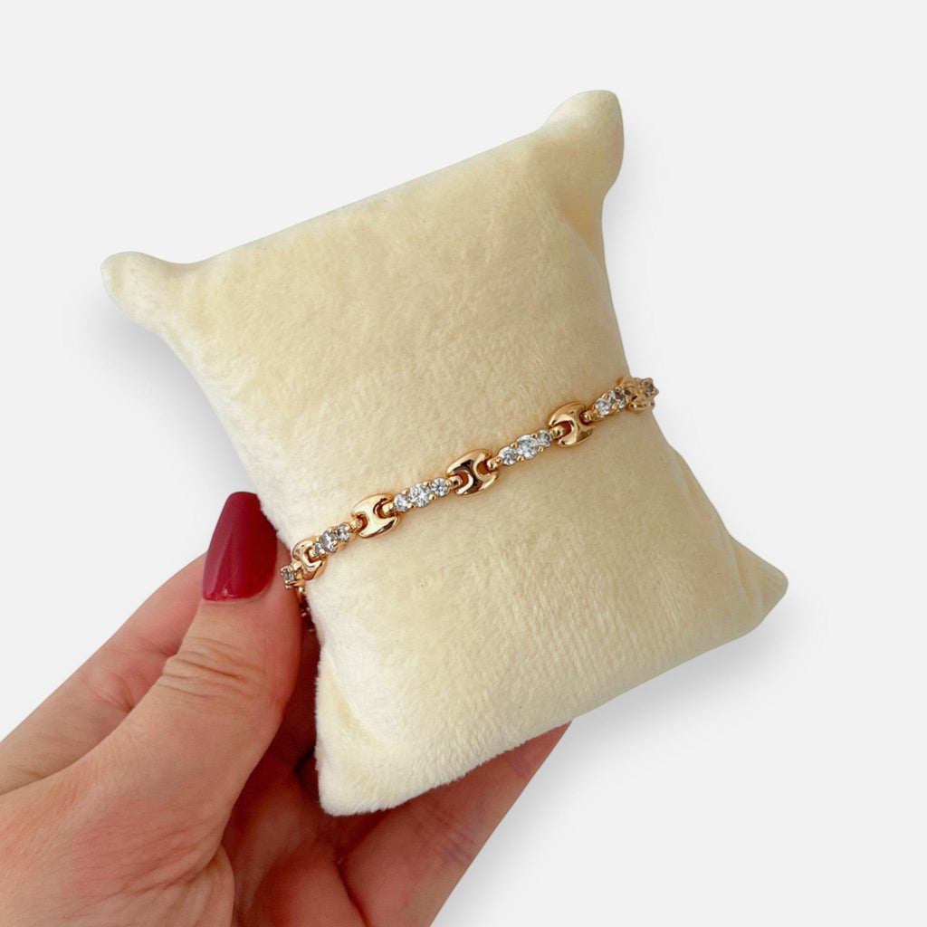 Pulsera Hv Hermanas Villegas de eslabones estilo marinero en oro rosa con circones brillantes
