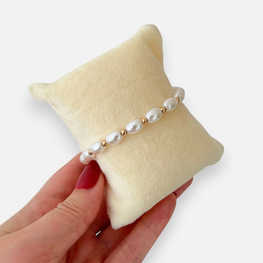 Pulsera Hv Hermanas Villegas de perlas ovaladas y balines en oro rosa