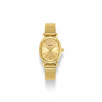 Reloj Hv Hermanas Villegas ovalado en acero dorado con dial cepillado y correa extensible de estilo vintage